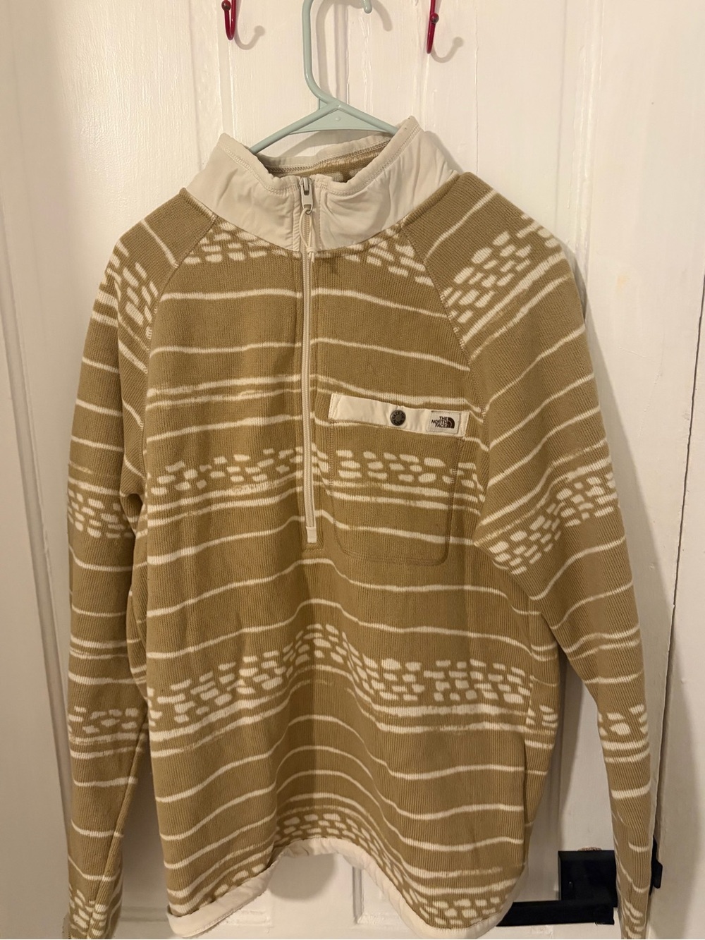 The North Face Men’s Zip-Up Sweater in Tan and White